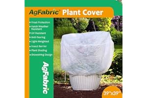 Agfabric Plant Covers Freeze Protection H39 xDia39 0.9oz Freeze Cloths for Plants,Plant Frost Protection Covers Drawstring Bags Shrub Jacket,White
