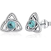 Kootwo Celtic Earrings 925 Sterling Silver Good Luck Irish Turquoise/Malachite/Moss Agate/Moonstone/Opal Celtic Knot Earrings Hypoallergenic Jewelry Gifts For Women Men