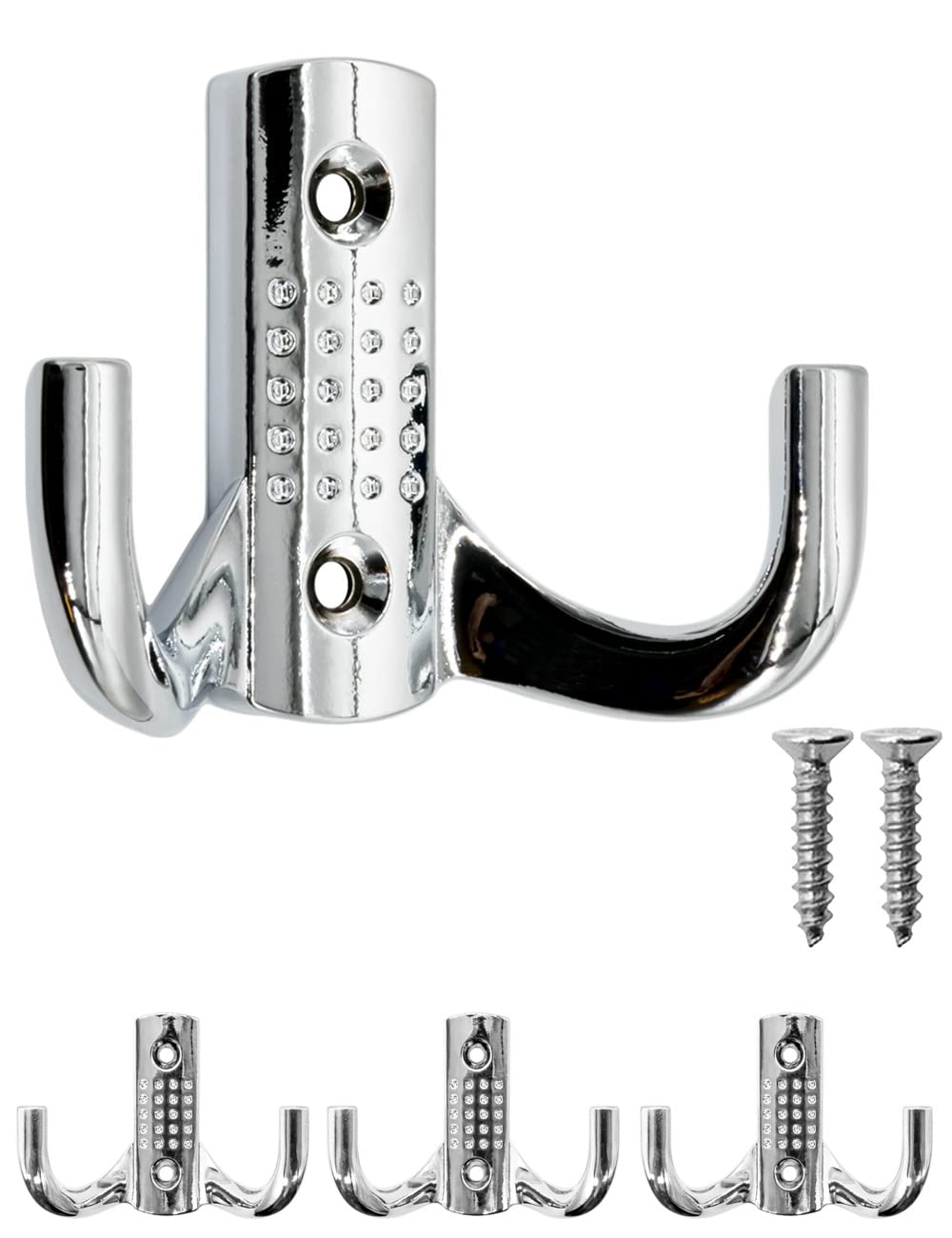 FUXXER® 3 FUXXER® Classic Solid Coat Hooks, Clothes Hooks, Double Hooks, Bathroom Hooks, Chrome Design, Set of 3, Silver