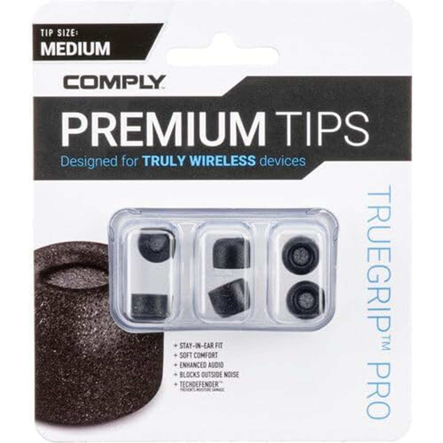 COMPLY TrueGrip Pro Earbud Tips | Premium Memory Foam Replacement Tips (Medium)