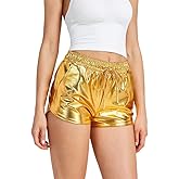 NewL Shiny Metallic Sexy Shorts Women High Waist Reflective Pants Sparkly Outfit Elastic Waist Rave Dance Party