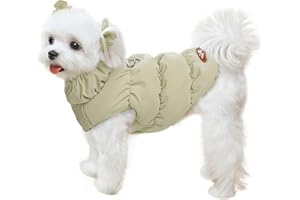 ABRRLO Winter Warm Dog Jacket for Small Medium Dogs Cat Cold Weather Coats with Harness Paded Dogs Fleece Vest Waterproof Windproof Dog Snow Jacket Pet Puppy Clothes (Khaki,M)