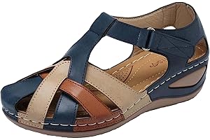 OIANGI Sandals Women Dressy Summer Closed Toe Wedge Platform Sandals Vintage Casual Hollow out Orthopedic Shoes Comfy Bohemia Gladiator Ladies Shoes