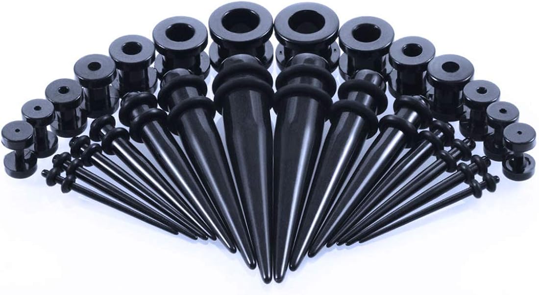 Ear Stretching Stretchers Kit Acrylic - BOOM 14Pcs Ear Tapers + 14Pcs Ear Tunnels Expanders Black for Men/Women Body Piercing 2mm-10mm