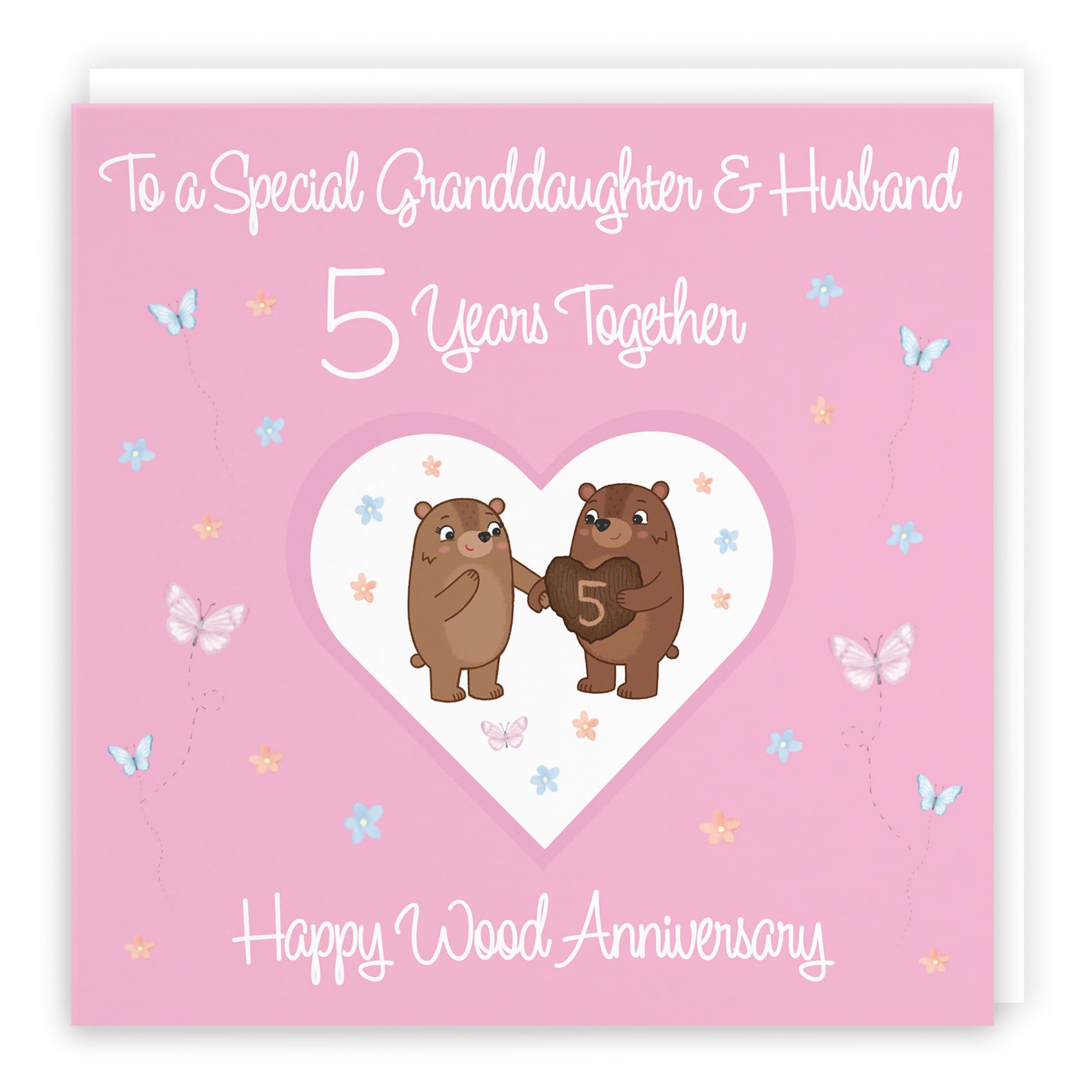 Hunts England - Granddaughter & Husband 5th Anniversary Card - 5 Years - Wood Anniversary - Romantic Meadows - Fun Card - Fifth Anniversary Card For Granddaughter And Husband — image 1