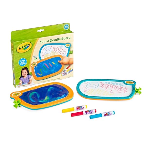 CRAYOLA 2-IN-1 DOODLE BOARD FOR TODDLERS, SQUISHY & ERASABLE DRAWING TABLET, EDUCATIONAL TODDLER TOY, TRAVEL ACTIVITY, SKETCHING PAD, GIFT FOR KIDS