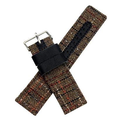 20mm High-end Comfortable Woven Canvas Watch Band Strap Replacement Leather Lining Brown Tone for Men