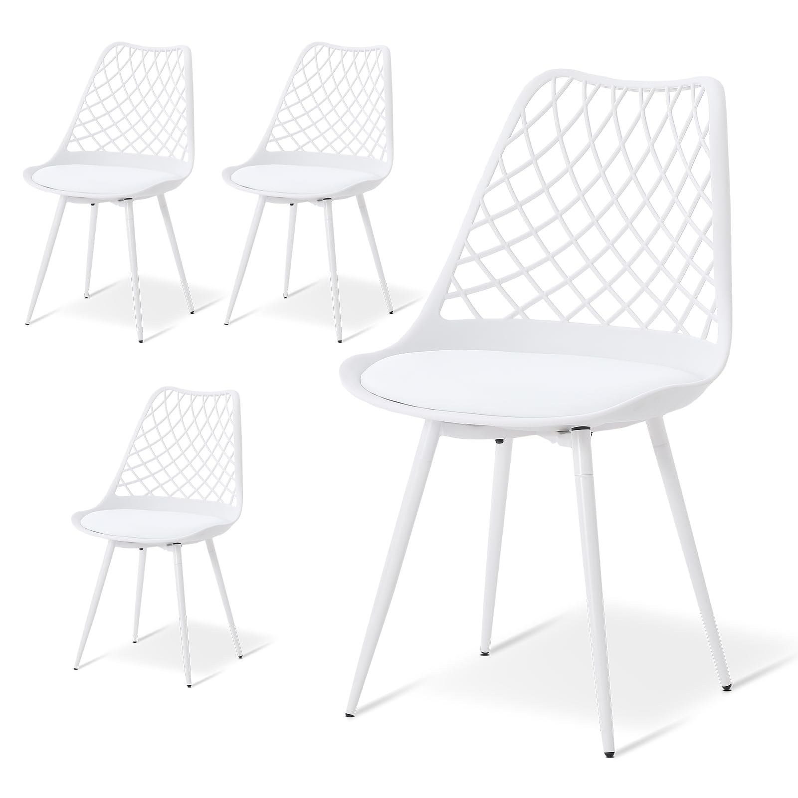 CHAIRABLE Esszimmerstühle 4er Set, Küchenstühle, Polsterstuhl für Esszimmer, Wohnzimmer, Garten und mehr, White