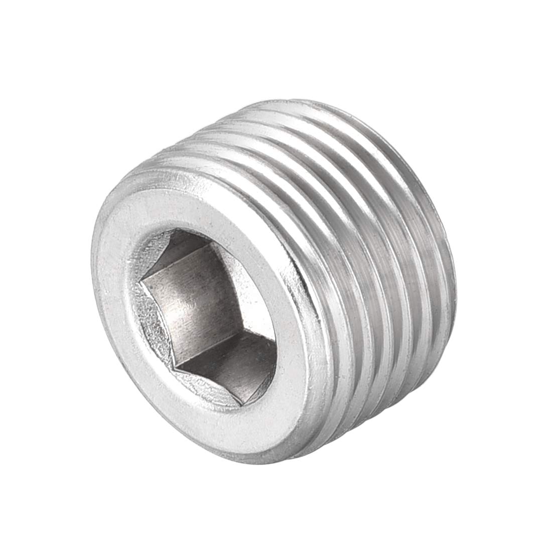 sourcing map Hex Countersunk Plug - Stainless Steel Pipe Fitting 3/8NPT Male Thread Socket Pipe Adapter Connector