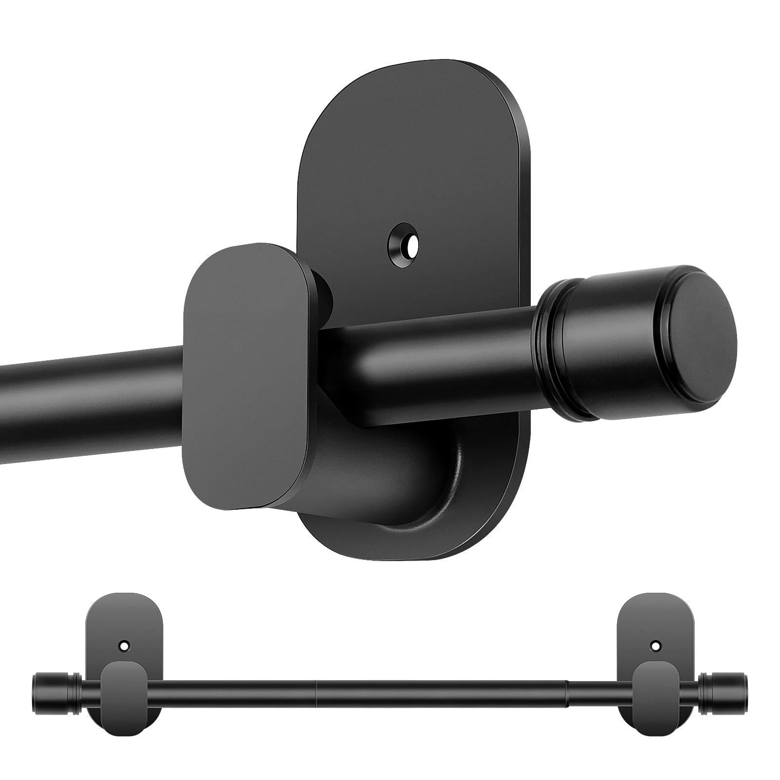 Photo 1 of **POSSIBLY FOR PARTS*** Curtain Rods No Drilling 32 to 86 Inch, HOTOZON 5/8 Inches No Drill Curtain Rods for Windows 55 to 82 Inches(4.5-6.8 ft), Renter Friendly Adjustable Small Drapery Rod for Lightweight Curtains, Black