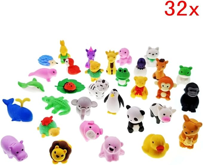 JZK 32 Detachable little rubber animal toy mini animal rubber pencil