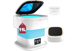 KWIWIS Portable Washing Machine, Mini Foldable Washing Machine with Spin Dryer, 11L Large Capacity, Small Collapsible Laundry Washer for Travel, Apartment, RV, Camping, Baby Clothes, Socks, Underwears (Blue)