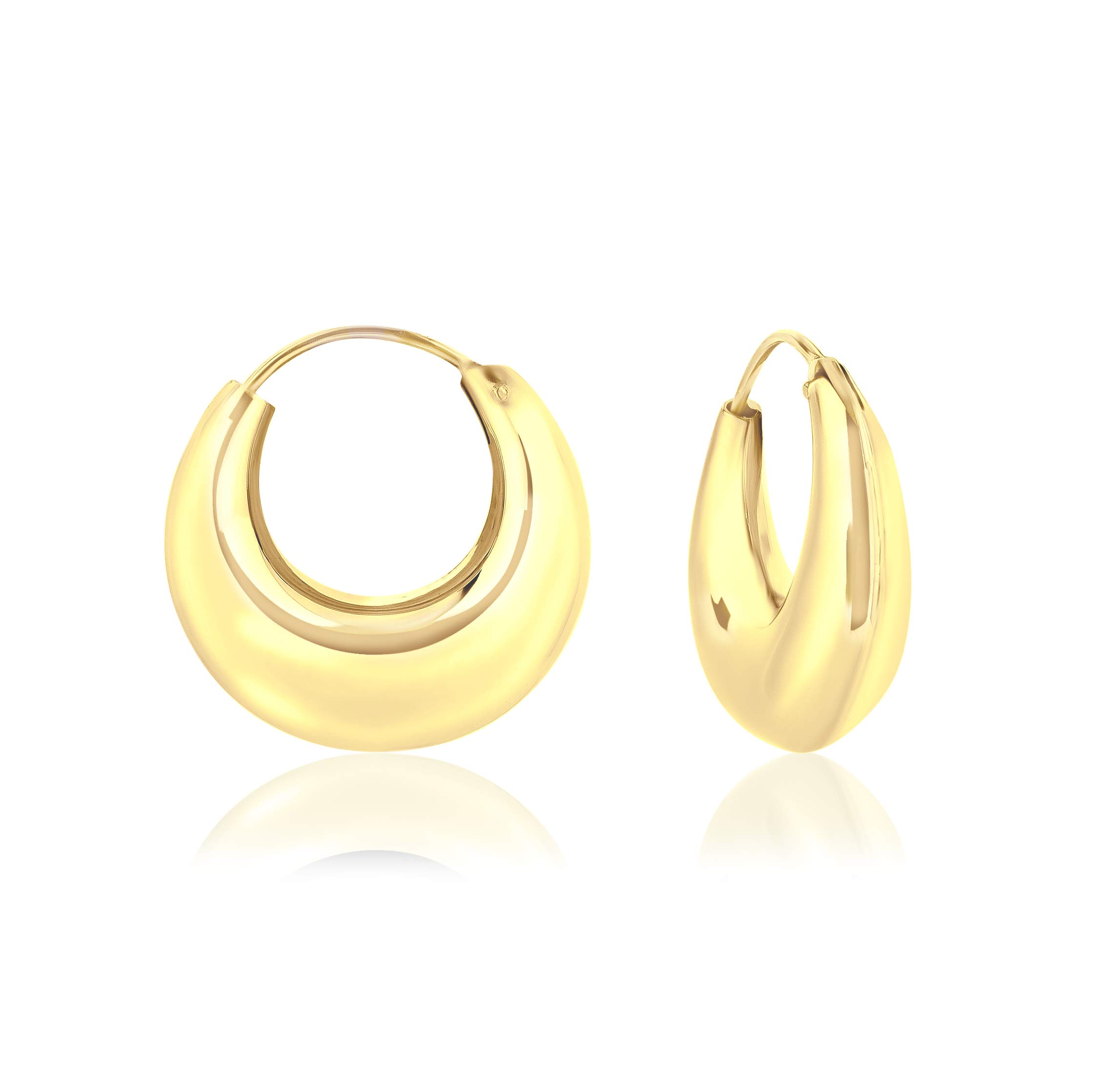 DTPSilver - 925 Sterling Silver Yellow Gold Plated Creole Thick Hoops Earrings - Thickness 7 mm - Diameter 24 mm
