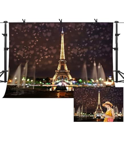 7x5ft Paris Eiffel Tower Backdrop - Travel Nightscape Photography Background For Studio Shoots