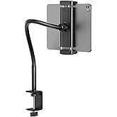 TeQable Tablet Stand for Desk, Gooseneck iPad Holder Clamp Mount, 360° Adjustable Arm Mount for iPad Pro/Air/Mini, Kindle Fire, Galaxy Tabs, 4.7"-13.5" Tablets, for Kitchen, Work, Video Call, Bed
