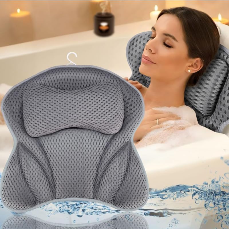 Sharharge Luxury Bath Pillow 4D Neck Back Support Non-Slip Suction Cups Dark