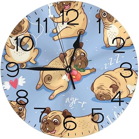 Amazon Co Jp 面白いパグ子犬 掛け時計 壁掛け時計 置き時計 丸型 サイレント 連続秒針 デジタル ウォールクロック おしゃれ デジタル時計 高級感 装飾 ホーム キッチン