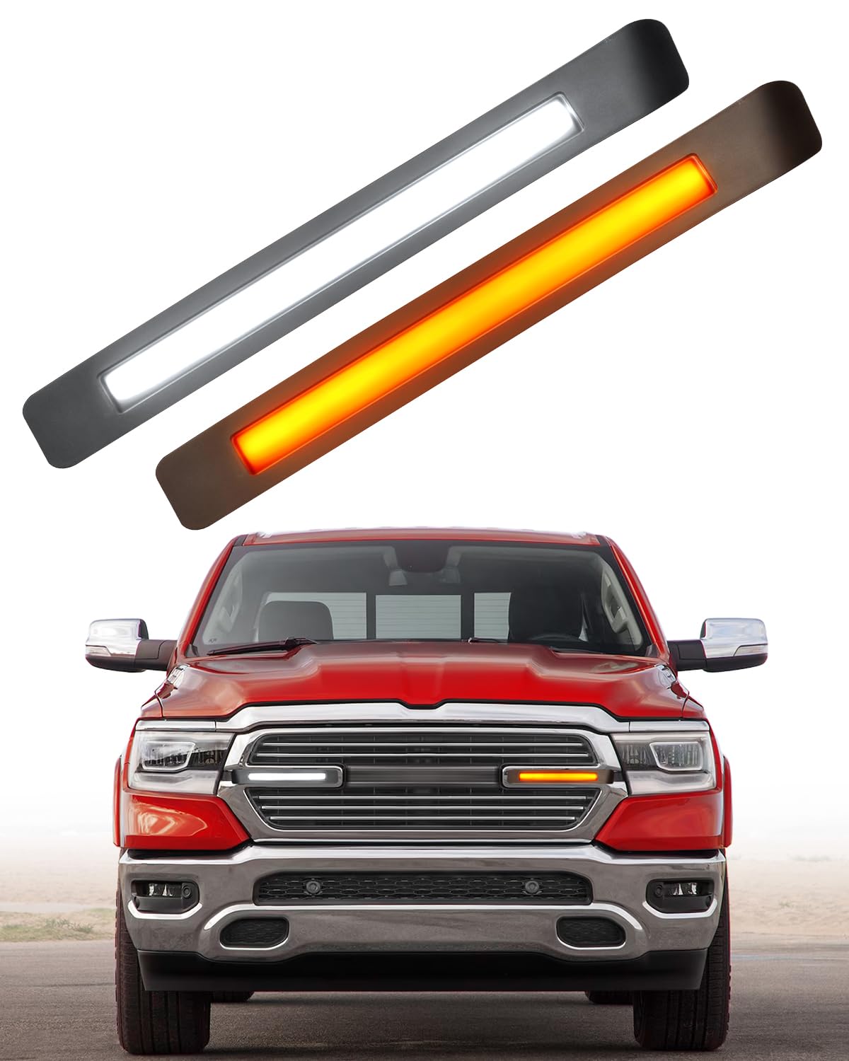 Photo 1 of OKLSG LED Grille Light Bars for 2019-2024 Dodge Ram 1500 Laramie Raptor Bumper Marker Lights with Sequential DRL and Turn Signals (Style Without Stars)