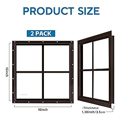 2 Pack 16" x 16" Brown Shed Window with Tempered