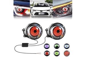 Ctopkatuo 2PCS Dynamic Devil Eyes LED Car Headlight, Blinking Red Demon Eyes Halloween Headlights with Color Lenses for Eyes, Light Up Big Eyeball Lights For Car