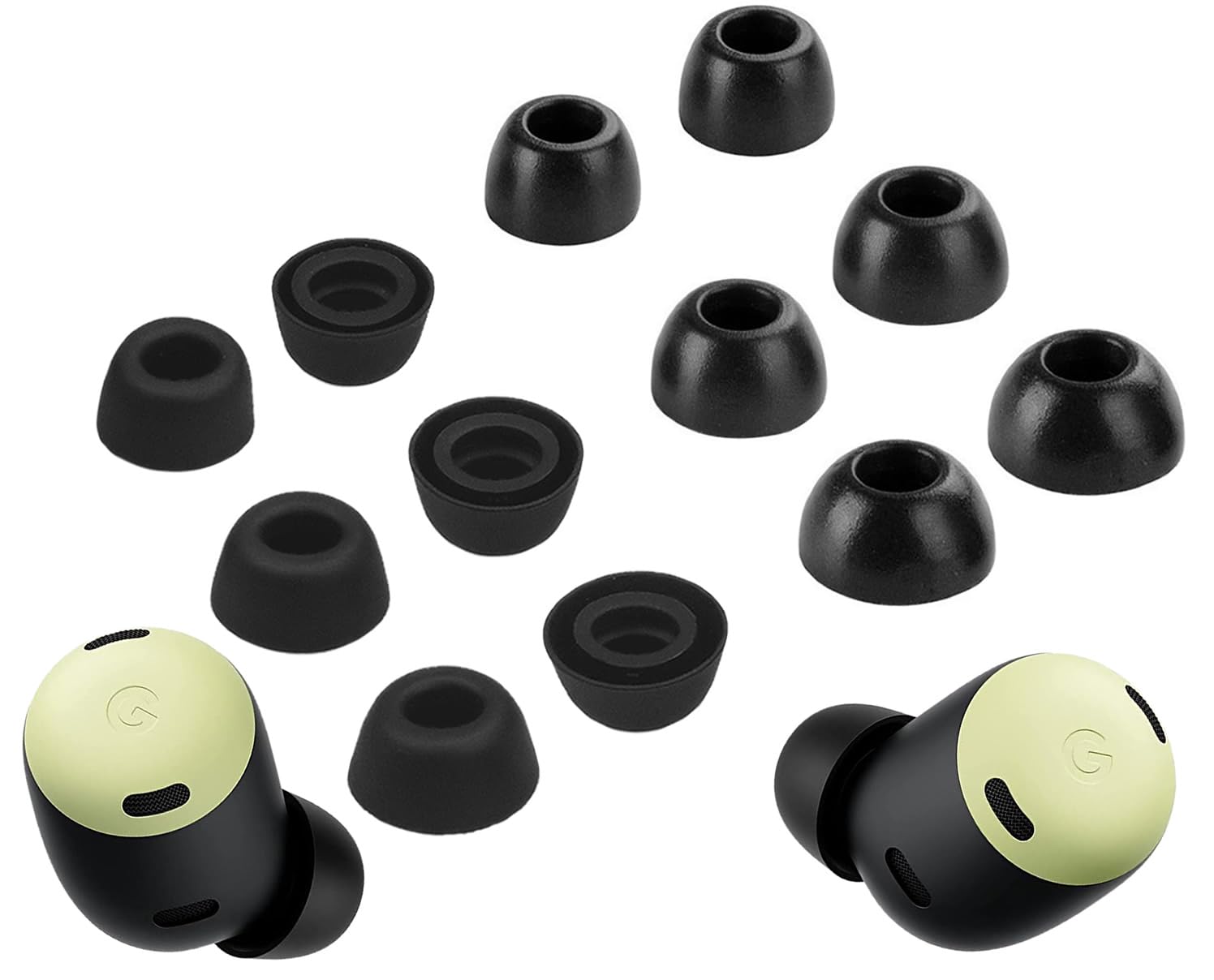 Photo 1 of A-Focus [6 Pairs] Pixel Buds Pro ? Memory Foam & Silicone ? Ear Tips, Soft Replacement Comfortable Earbuds Eartips Gel Compatible with Google Pixel Buds Pro 126724 Black