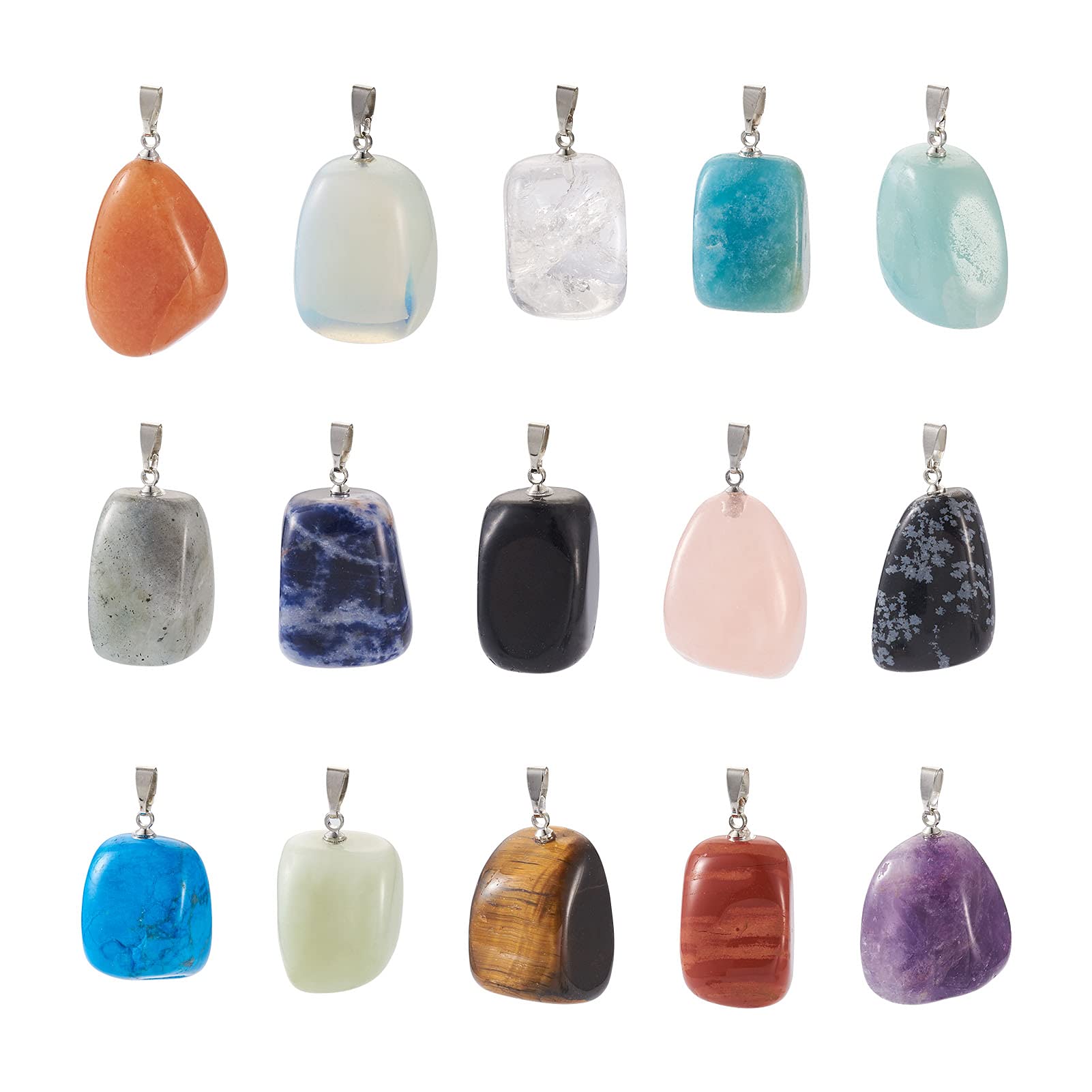 PandaHall 30pcs Irregular Healing Stone Pendants Natural & Synthetic Nugget Shape Crystal Stone Charms Pendants Healing Chakra Beads for Necklace Jewelry Making