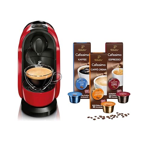 Tchibo Cafissimo Pure Kapselmaschine (für Kaffee, Espresso, Caffé Crema und Tee) (inkl. 30 Kapseln, Rot)