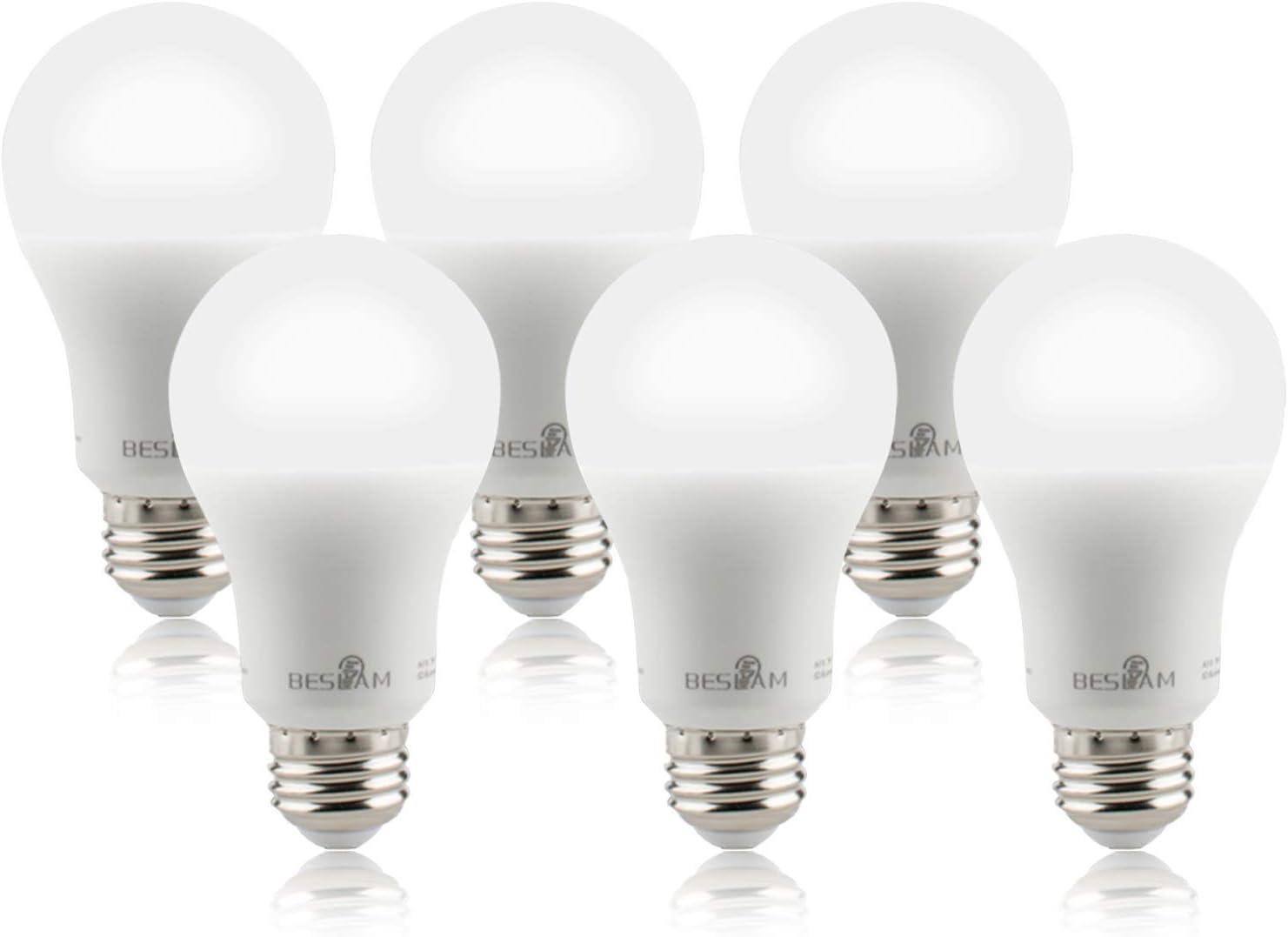 BESLAM Light Bulbs 40 Watt Equivalent(7 Watt) Cool White 5000K Daylight LED Dimmable A19 Bulb, Energy Star & Long Life, E26 Base, 520 Lumens, UL Listed, 6 Pack