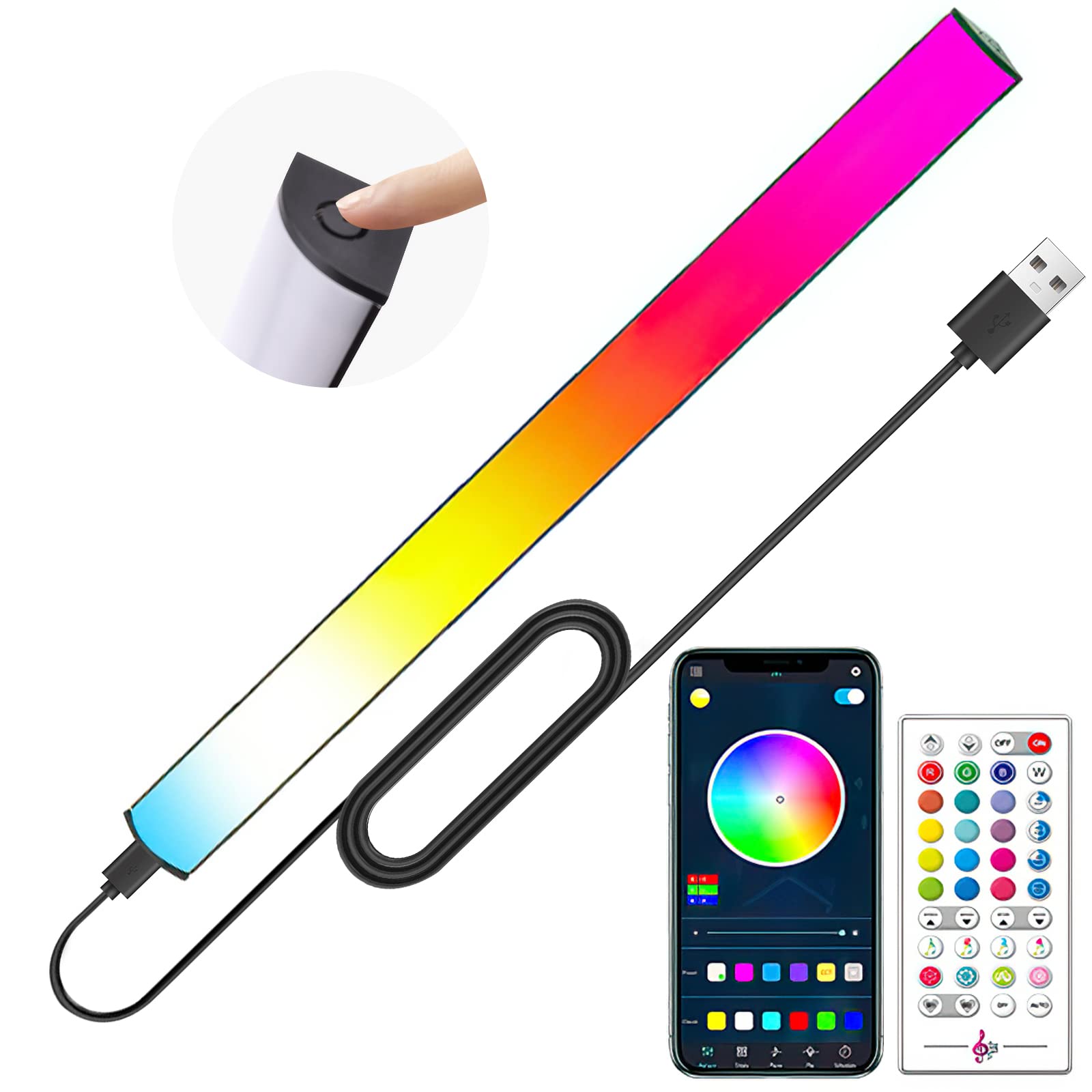 Melofo RGB Under Monitor Light Bar Gaming RGB LED Lightbars with Smart APP Bluetooth Remote Control Speed Adjustable Color Changing RGBIC USB Powered Desk Light Bar for PC Game Computer TV Touched