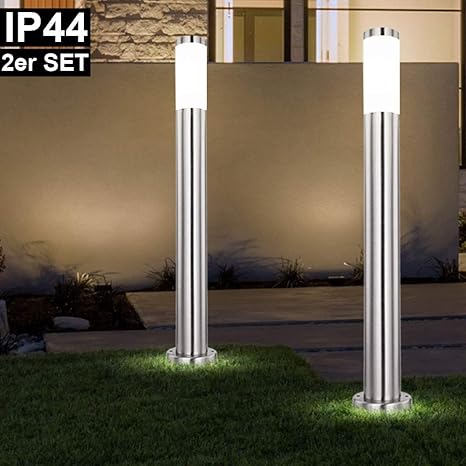 2er Set Aussen Steh Leuchten Edelstahl Garten Weg Aussen Beleuchtung Stand Strahler Hof Saulen Lampen Amazon De Beleuchtung