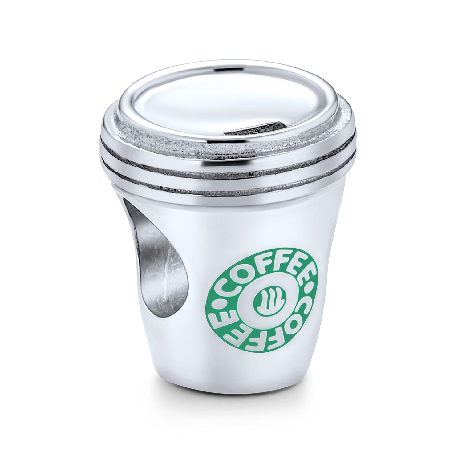 Bling Jewelry Latte Lover Travel Mug Drink Coffee Cup Charm Bead For Women Teen Students .925 Sterling Silver Fits European Charm Bracelet