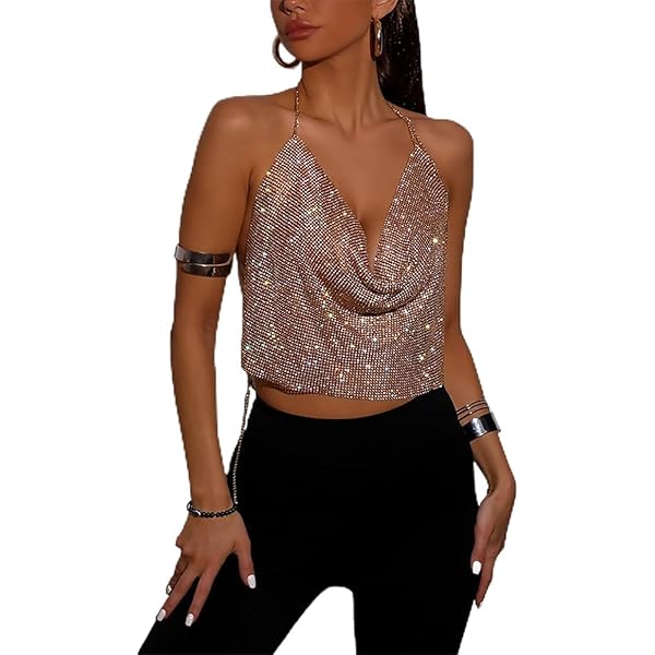 トップス sexy stones spb tee 5set ds PartyArt Women Rhinestones Tops Sexy Sparkly Crop Top
