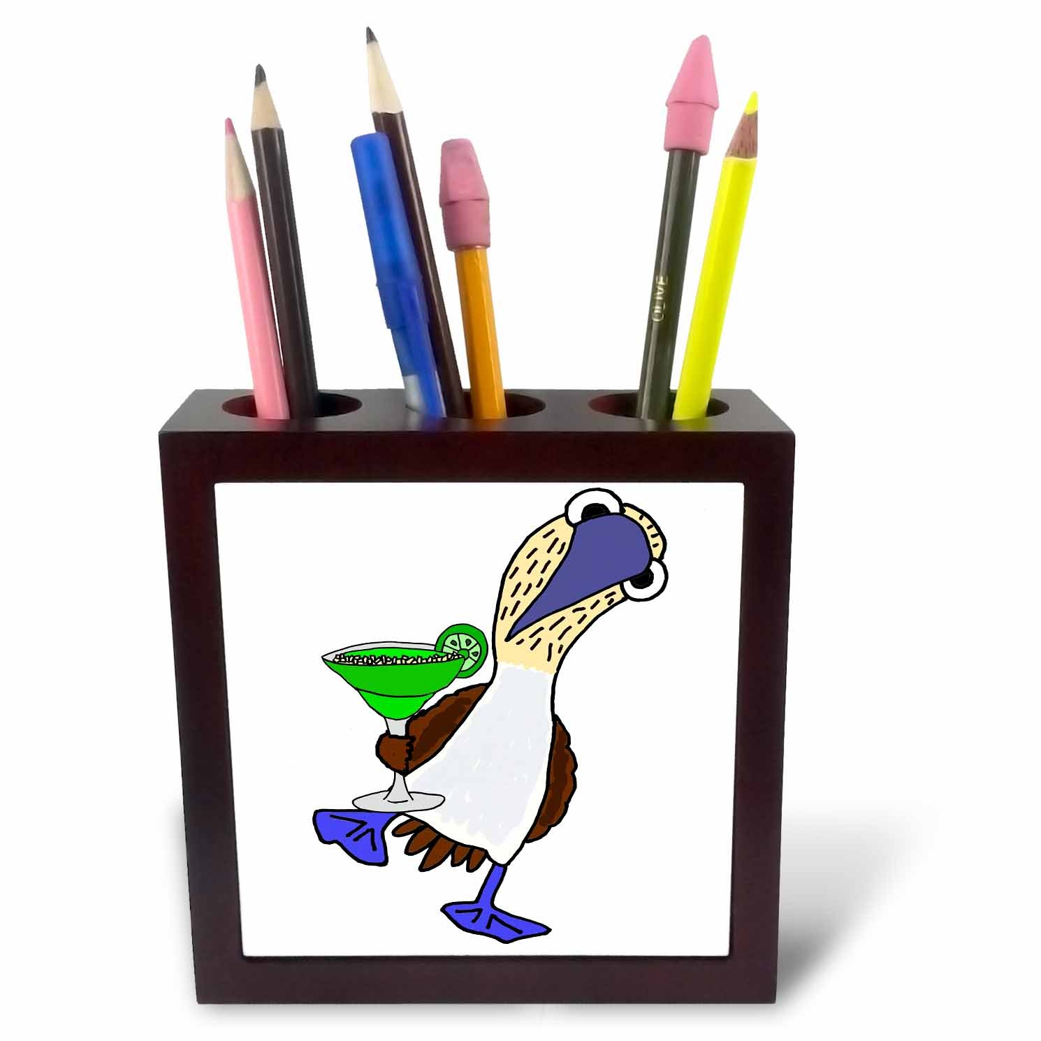 3dRose Funny Cute Blue Footed Booby Bird Drinking Margarita Cartoon-Tile Pen Holder, 5-Inch (Ph_260948_1), 5 Inches