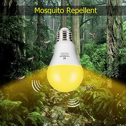 Hansang A19 LED Bug Light Bulb Yellow Color Bulb,7 Watt (60W Equivalent) E26 Medium Base Outdoor Porch Lights, Amber Bedroom Night Light Bulb Bugs Free Bulbs,4 Pack