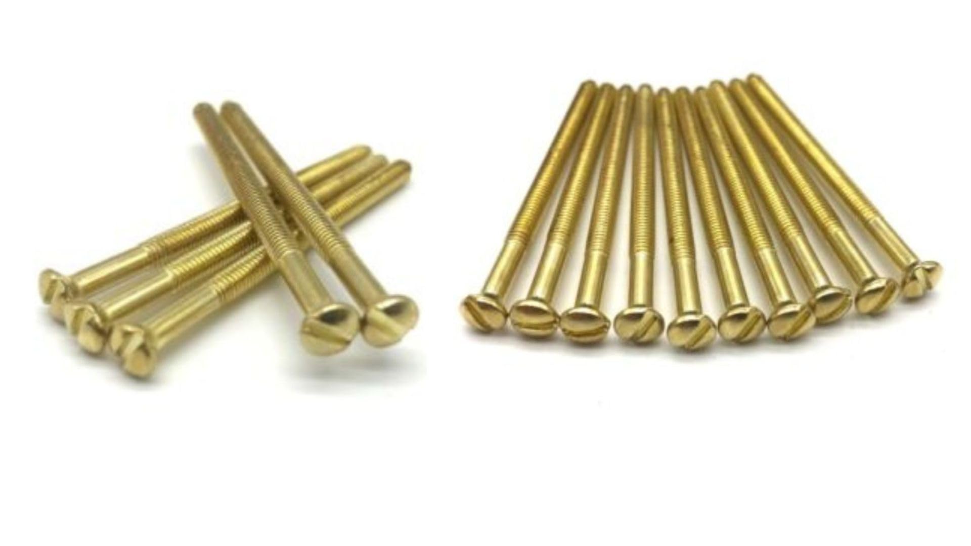 Electrical Long Socket Screws 40mm, 50mm, 75mm Black Nickel, Brass, Chrome M3.5 Screw Flat Raised Slotted Head Threaded Bolt for Switches, Plugs, Sockets, Fixings (20, Brass, 50mm)