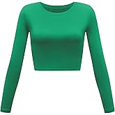 Womens Long Sleeve Crop Tops Basic Teen Girl Clothes Casual Cute Yoga Shirts Layering Slim Fitted Workout T-Shirt