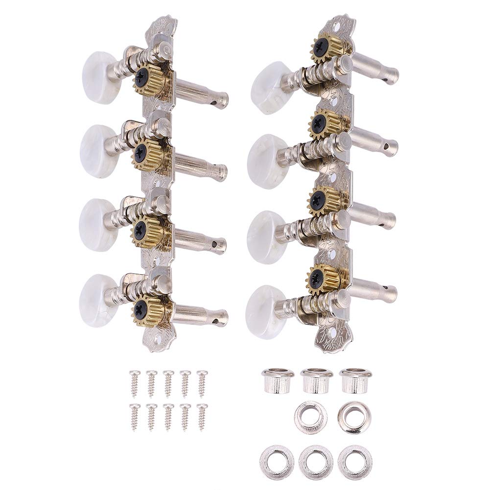 White + Silver 1:14 Speed Ratio Easy to Install Mandolin Tuning Pegs, Excellent 4L 4R Rope Adjustment Pegs, Mechanics for 8 String Mandolin