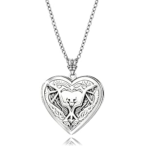 ONLYJUMP Bat Heart Locket Necklace for Women Sliver Photo Lockets Retro Personalized Couple Family Friendship Necklace Hallow