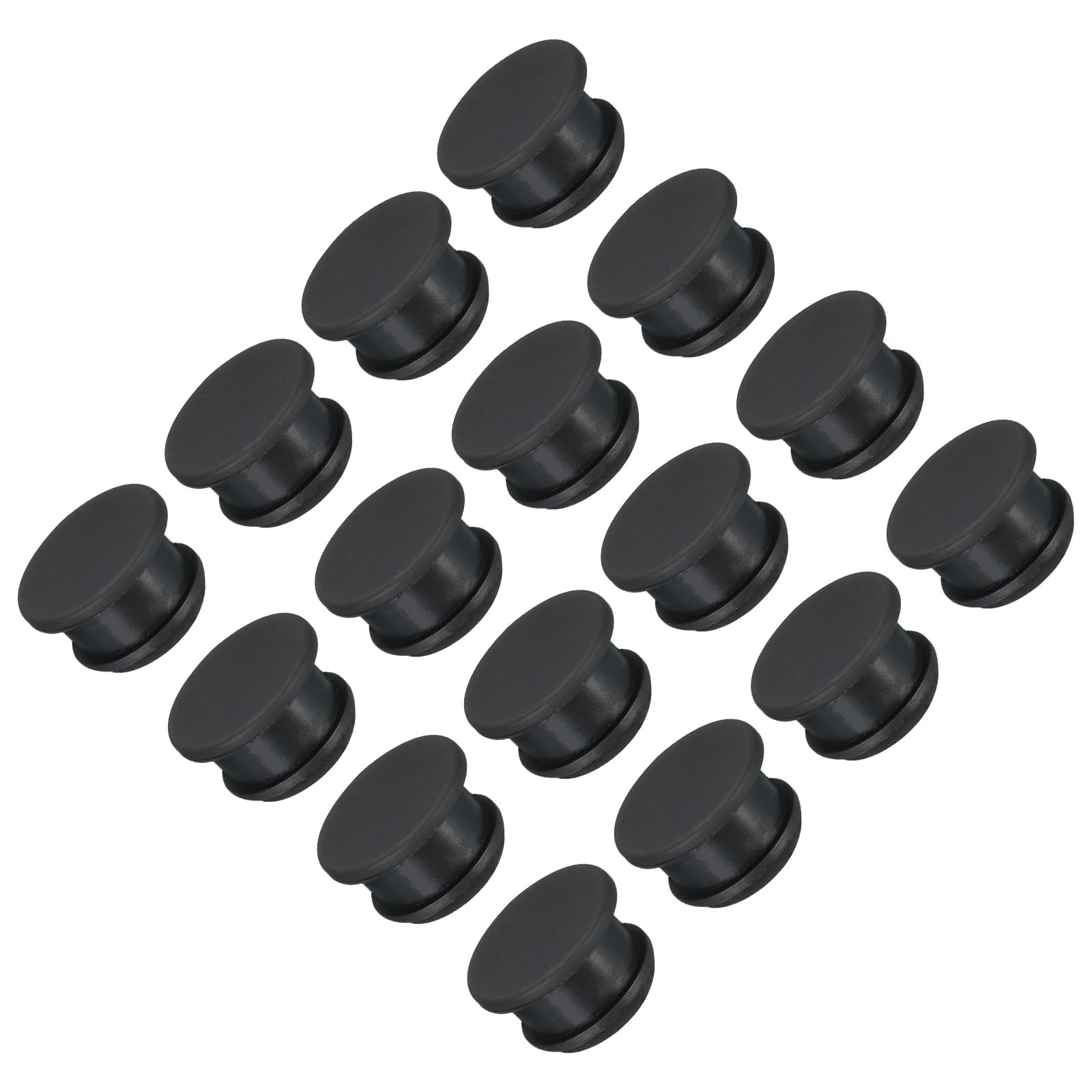 TOP-VIGOR 16Pcs Silicone Snap in Locking Hole Plugs, 13mm Diameter Hole Stoppers, Rubber Panel Seal Cover Flush Type Panel Round for Kitchen Rubber Bulkheads Waterproof Sealing Plugs, Black