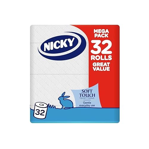 Nicky Soft Touch Toilet Tissue - 32 Rolls of Extra Gentle White Toilet Paper, 190 Sheets per Roll, 2-ply, Soft Tissue, Modern Embossing, Easy Opening, 100% FSC Certified Paper