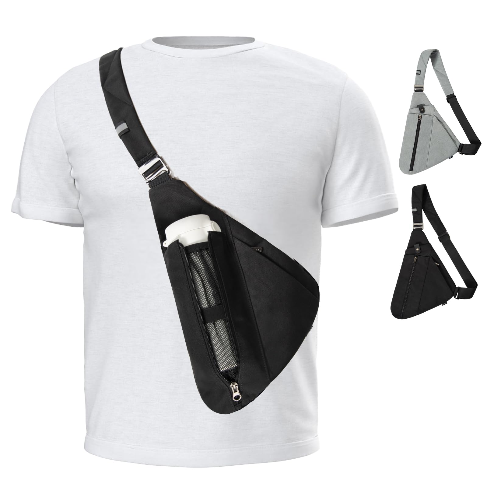 Photo 1 of OSOCE Sling Bag for Men,RFID Crossbody Hiking Backpack Chest Shoulder Tactical Bag with Water Bottle Bag for Travel (Black, Large)