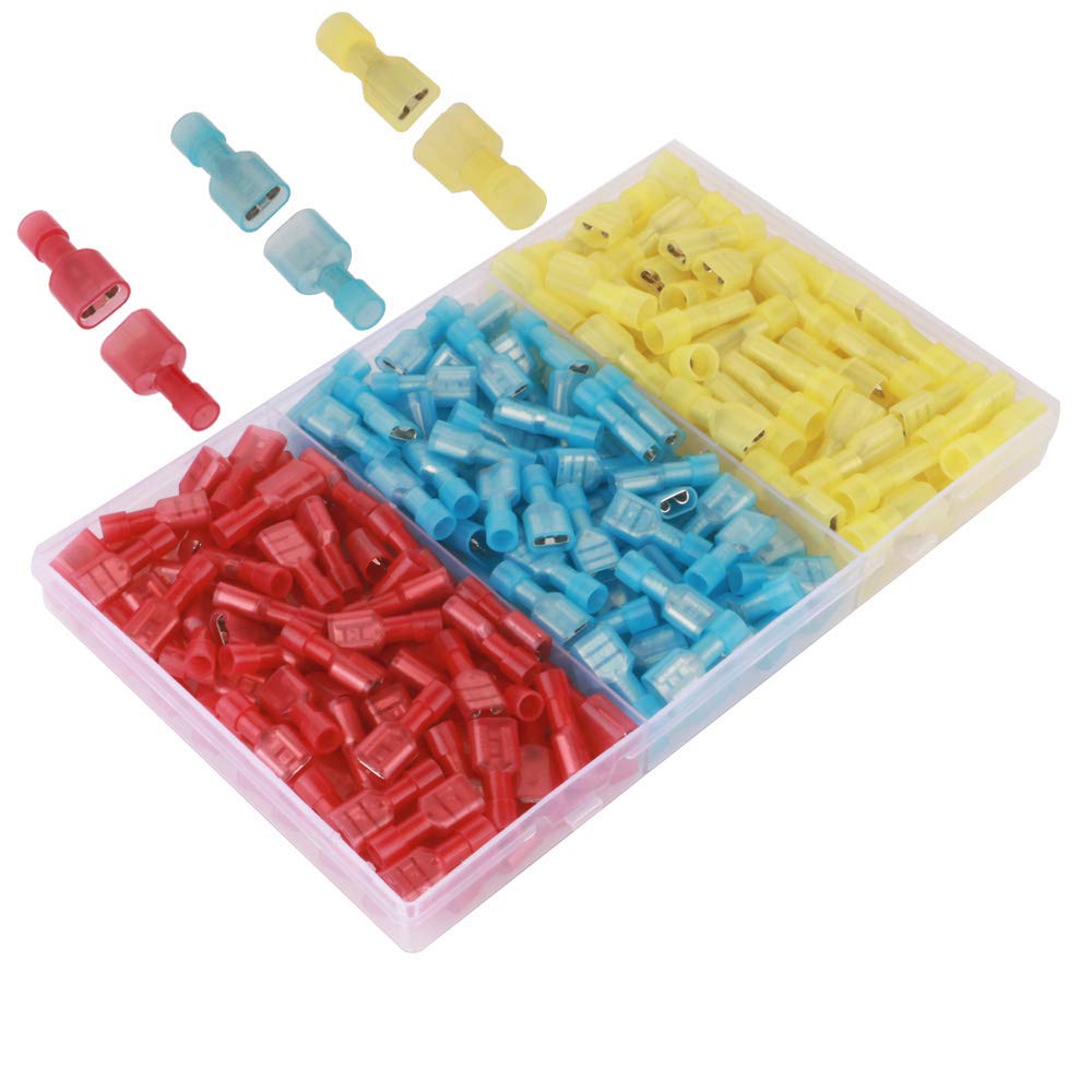 GTIWUNG 200Pcs Fully Insulated Male/Female Spade Wire Crimp Terminal, Quick Electrical Disconnects Electrical Connectors, Quick Wire Connector Assortment Kit AWG 22-16, 16-14, 12-10