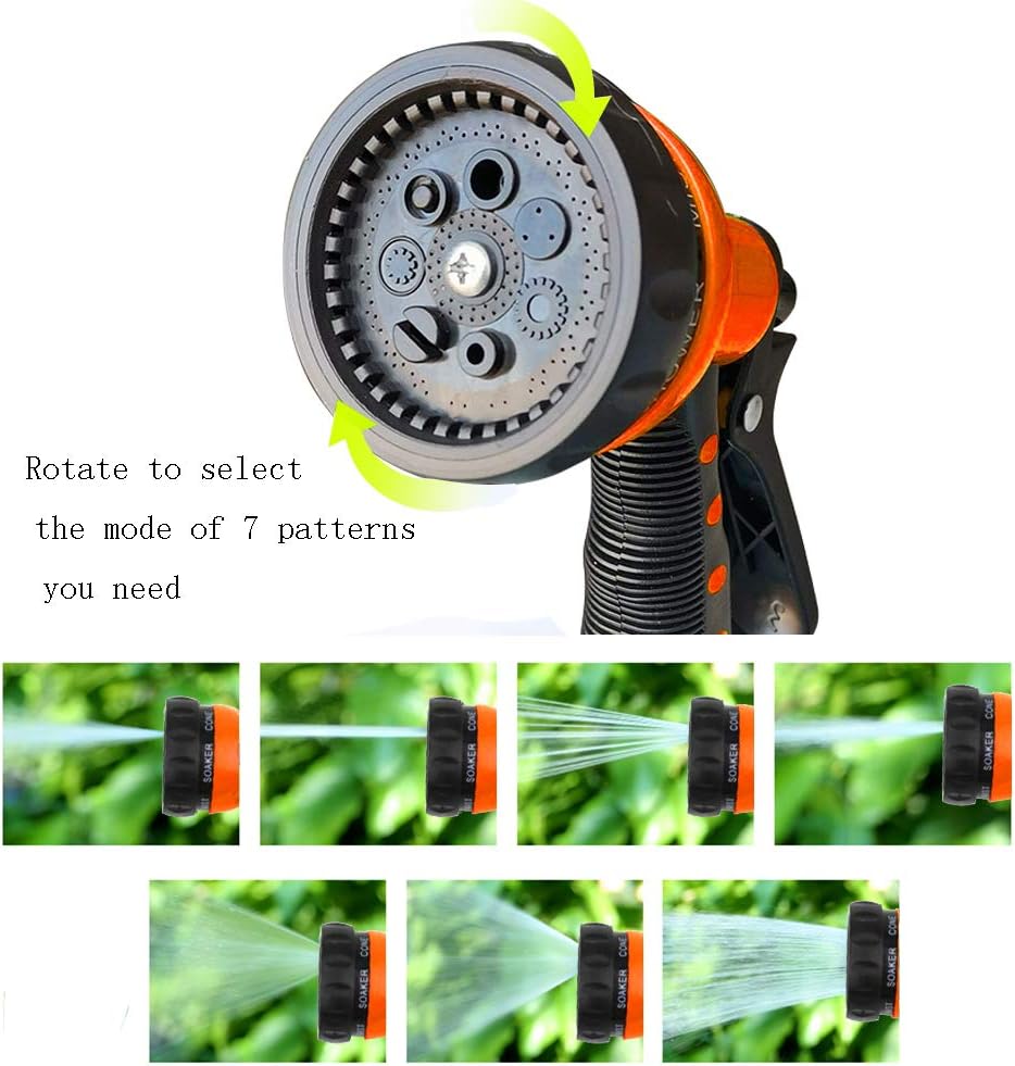 Garden Hose Nozzle Sprayer - Heavy Duty High Pressure Water Nozzle for Garden Hose, 7Different Spray Patterns, Thumb Control for Watering Plants, Washing Cars, and Showering Pets (Orange) : Garden & Outdoor