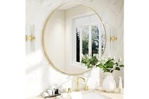BEAUTYPEAK 20 Inch Round Mirror, Gold Metal Frame Circle Mirror, Wall Mirror for Entryway, Bathroom, Vanity, Living Room, Gol