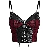 SHENHE Women's Gothic Punk Corset Bustier Lace Up PU Leather Mesh Spiderweb Crop Top Corset