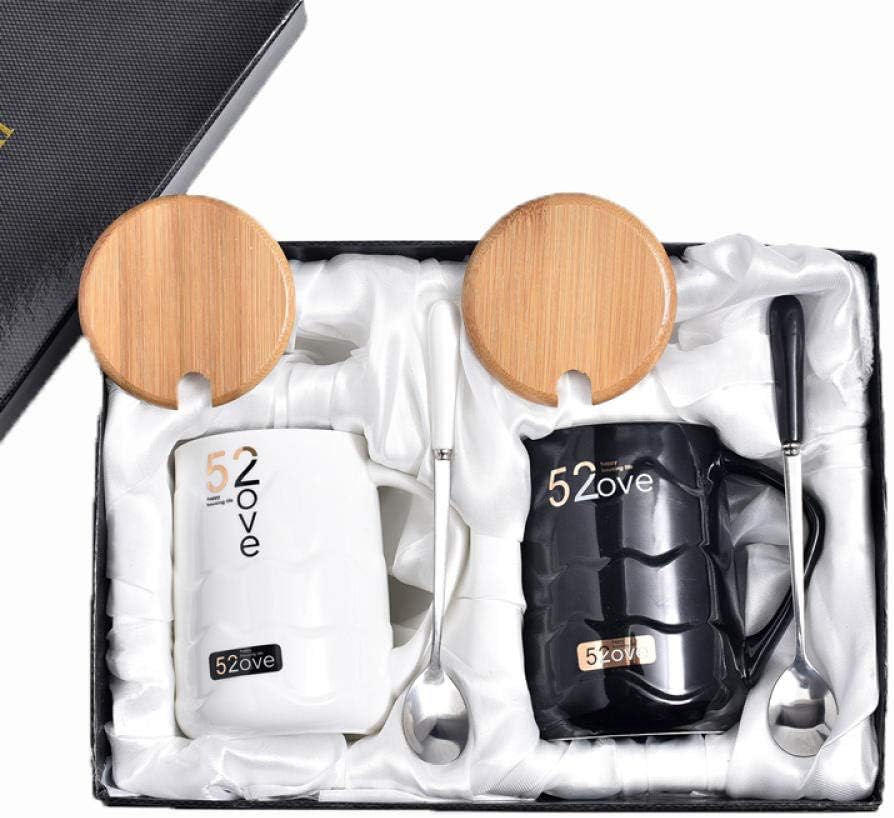 HMShun Mug Coffee Cup Ceramic with lid Spoon Cup Wedding Wedding Gift Box Set Couple Pair of Cups a Pair of Cups@520 Black and 520 White