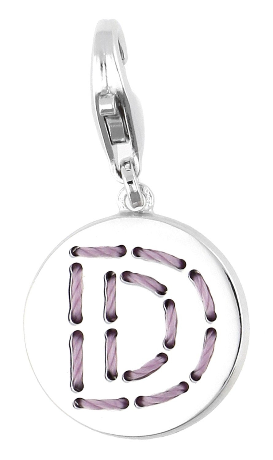 ESPRIT ESCH91126A000 Women's Charm 925 Sterling Silver Rhodium-Plated Letter Fabric D, Sterling Silver, No Gemstone