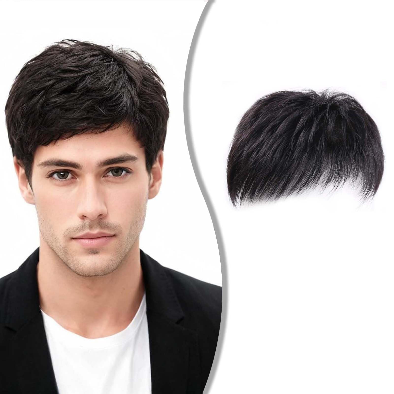 Men's Hair Piece - Black Wig Hair System, Real Human Hair Toupee for Invisible Forehead Hairpiece Fringe Bang Replacement System