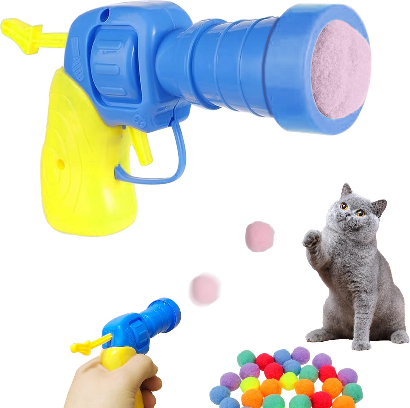 YOYIAG Interactive Cat Toy Balls: Cat Toy Launcher Fluffy Interactive Cat Kicker with 100pcs Soft Interactive Cat Balls, Colorful Plush Toy Balls for Cat for Training Playing Pet Supplies