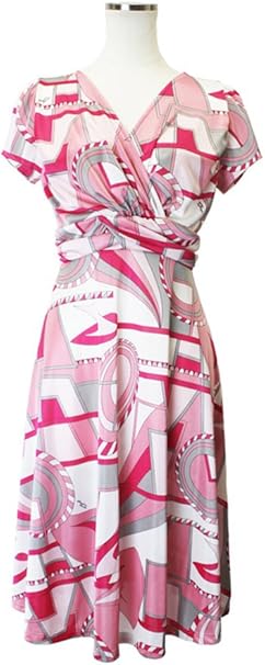 Amazon プッチ柄 カシュクール ワンピース フレア ストレッチ 高級 プリント ワンピース チュニック 通販